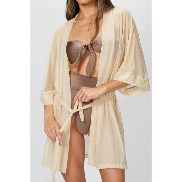 NEW BETH RICHARDS mesh kimono in sand